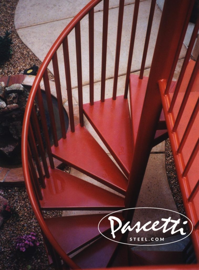 custom spiral stair with red finish