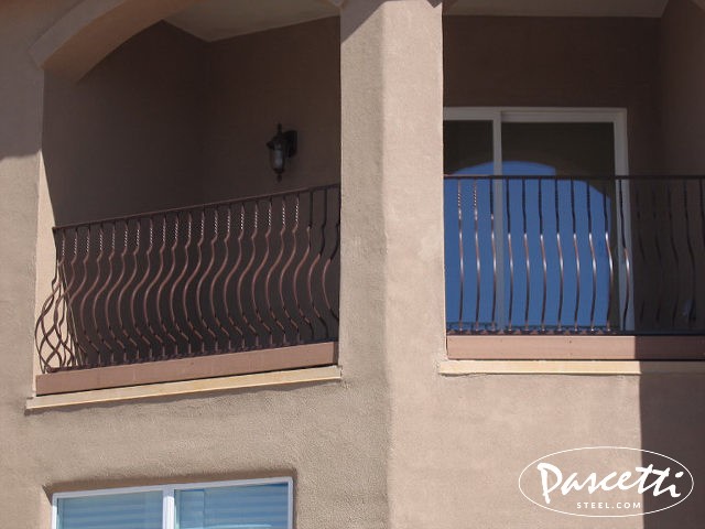custom railings with powder coated belly pickets