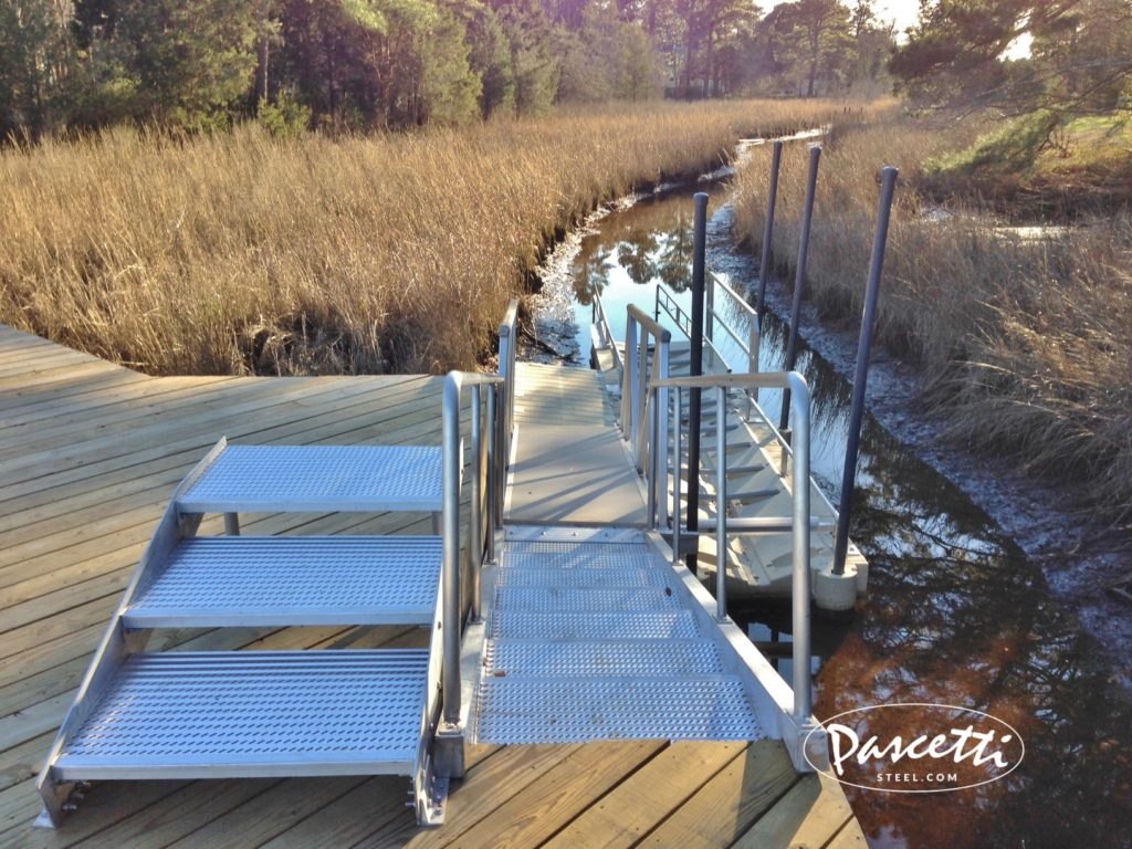 commercial ada compliant kayak launch system with perforated treads