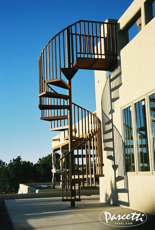 custom steel residential exterior spiral staircase in red