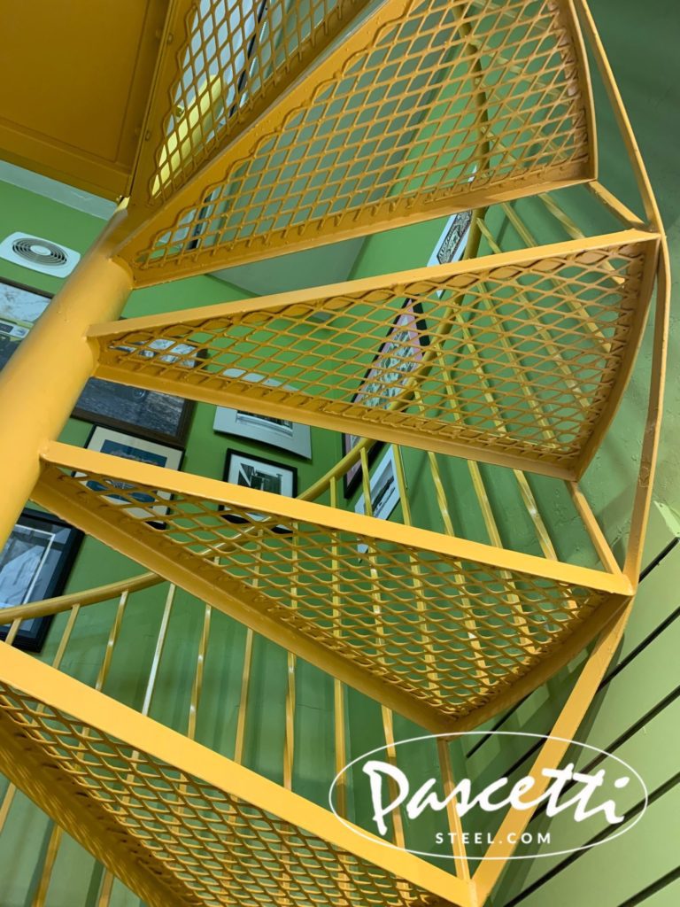 custom spiral stair with expanded steel stair treads