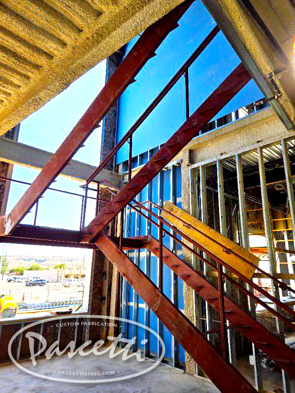 installation custom stairs steel strigers and landing. 