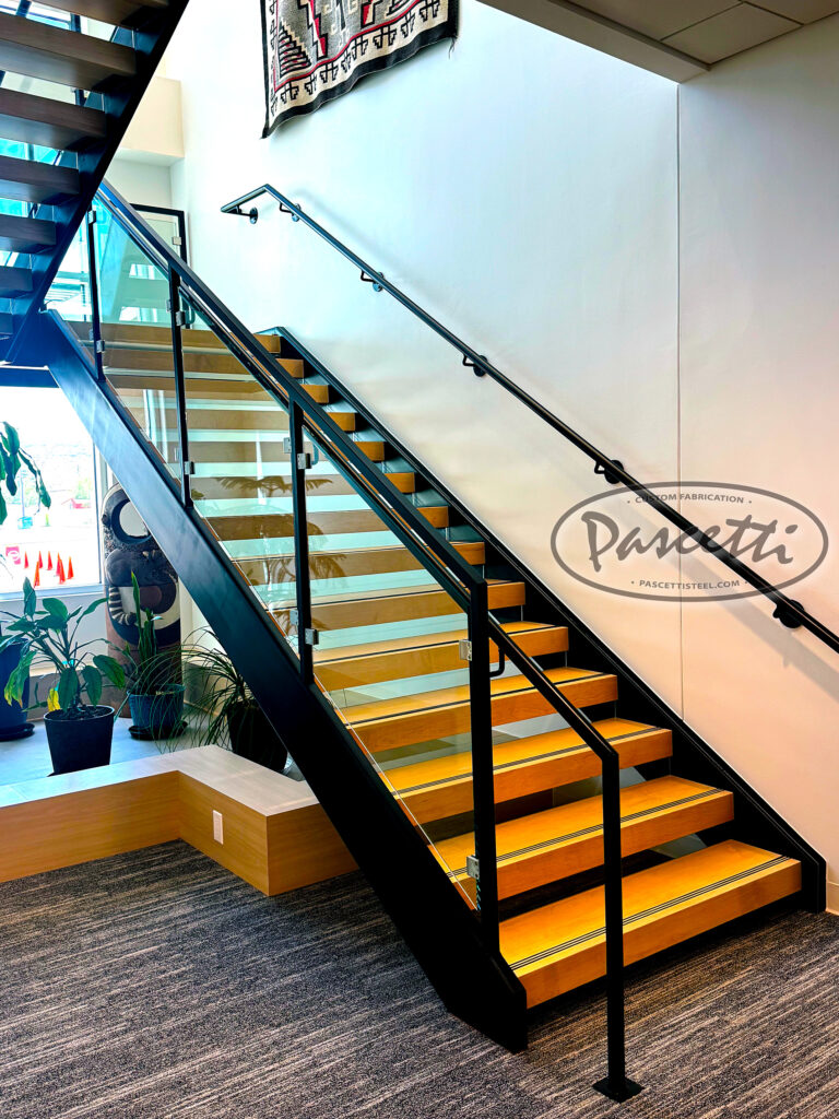 cantilevered stairs with glass railings