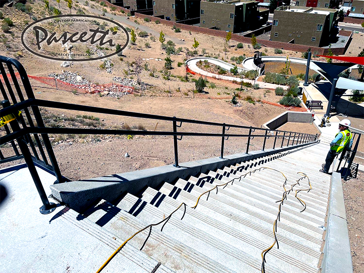 Continuous section of completed public park railing